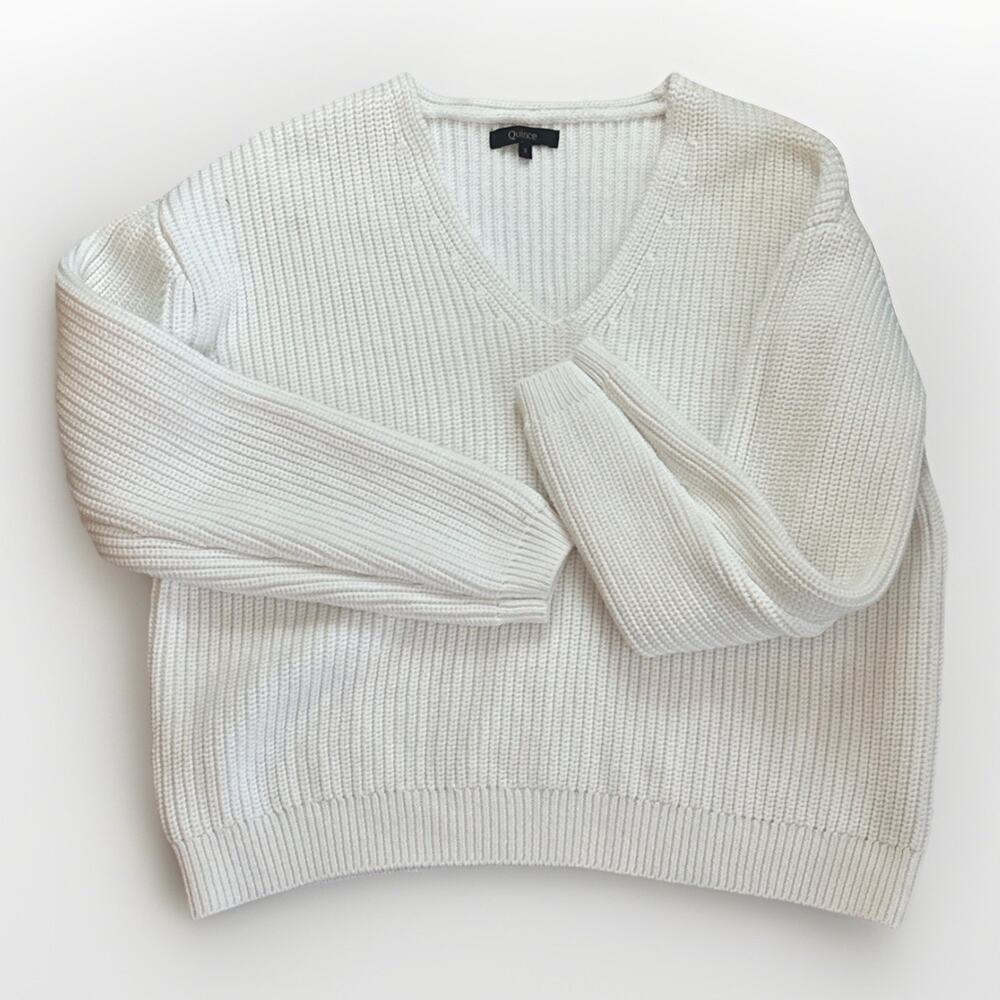 Quince 100% Organic Cotton Women’s White Knit Sweater Size S
